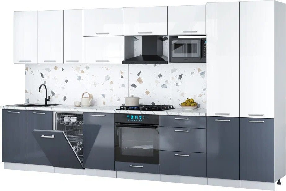 

Готовая кухня Интерлиния Мила Gloss 3.7-ПМ4 (асфальт глянец/белый глянец/белый гранит)