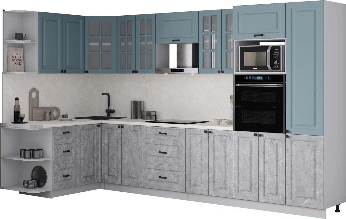 

Готовая кухня Интерлиния Мила Деко 1.68x3.4 LV (керамика/океан/опал светлый)