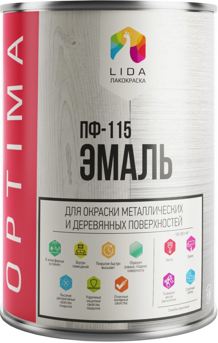 

Эмаль LIDA ПФ-115 Optima 1 кг (красный)
