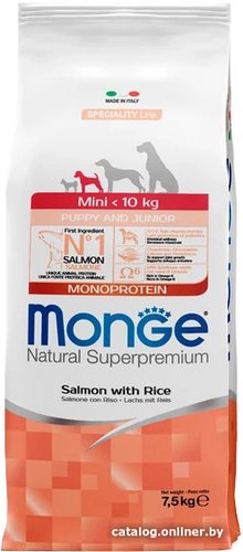 Сухой корм для собак Monge Speciality Line Mini Puppy and Junior Monoprotein с лососем и рисом 7.5 кг