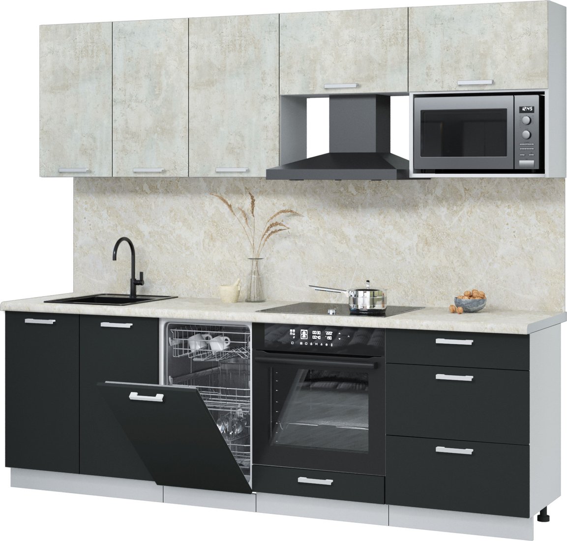 

Готовая кухня Интерлиния Мила Лайт 2.45-ПМ4 (бетон лайт/антрацит/опал светлый)