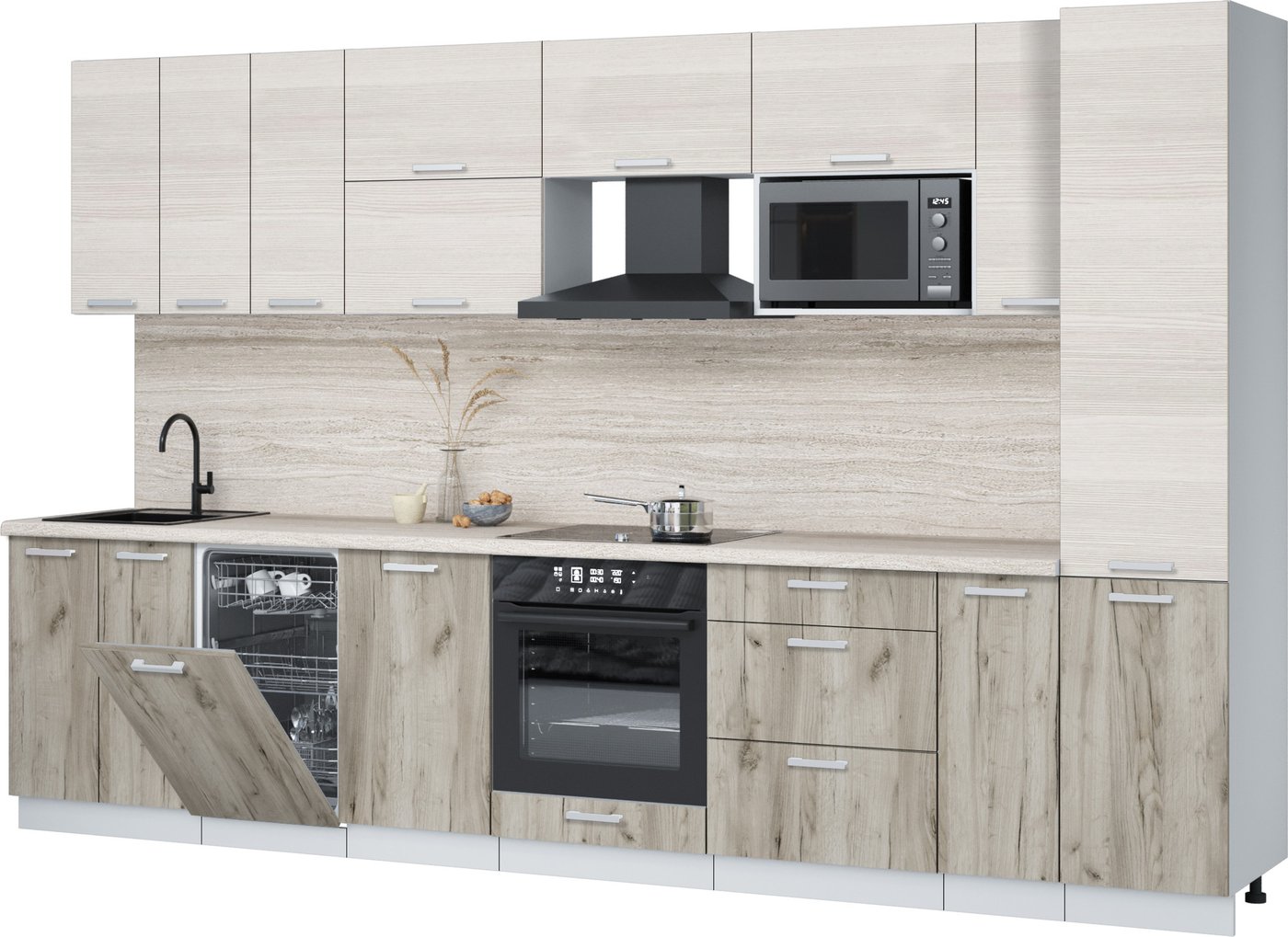 

Готовая кухня Интерлиния Мила Лайт 3.4-ПМ4 (вудлайн кремовый/дуб серый/травертин серый)