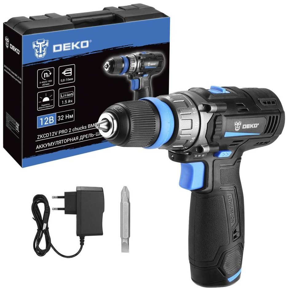 

Дрель-шуруповерт Deko ZKCD12V PRO 084-1013 (с 2-мя АКБ, кейс)