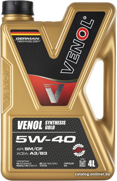 Моторное масло Venol Synthesis Gold SM/CF A3/B3 5W-40 5л