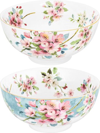 Набор салатников Elan Gallery Яблоневый цвет на голубом + Яблоневый цвет на белом 420786