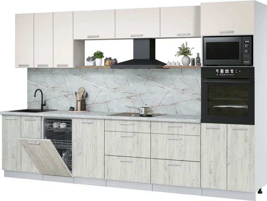 

Готовая кухня Интерлиния Мила Лайт 3.3-ПМ3 (персидский жемчуг/дуб белый/серый каспий)