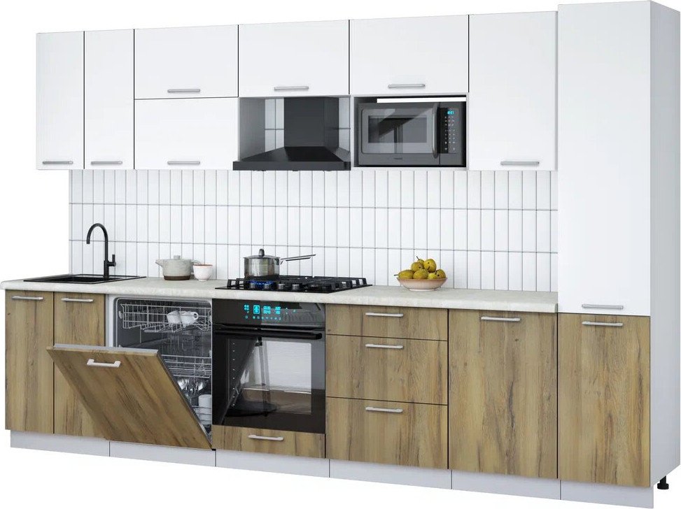 

Готовая кухня Интерлиния Мила Gloss 3.3-ПМ2 (дуб вотан/белый/опал светлый)