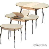 Кухонный стол Гальваник Гала-3 (беленый дуб/стекло песочное/ножки триумф)