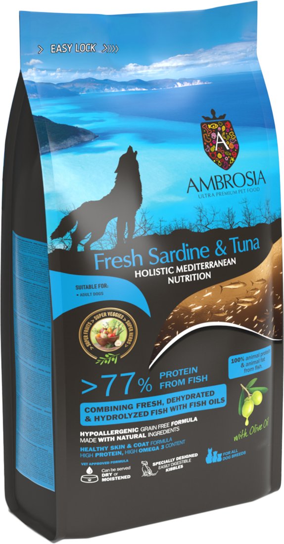 

Сухой корм для собак Ambrosia Mediterranean Adult All Breeds Fresh Sardine & Tuna (для всех пород с сардиной и тунцом) 5 кг