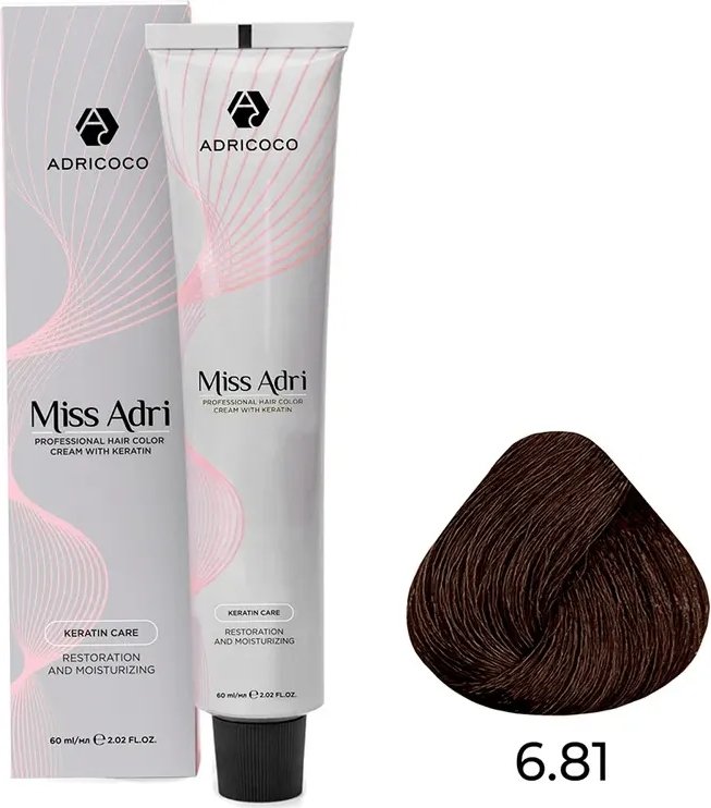 

Крем-краска Adricoco Miss Adri 6.81 (100мл, темный блонд капучино пепельный)