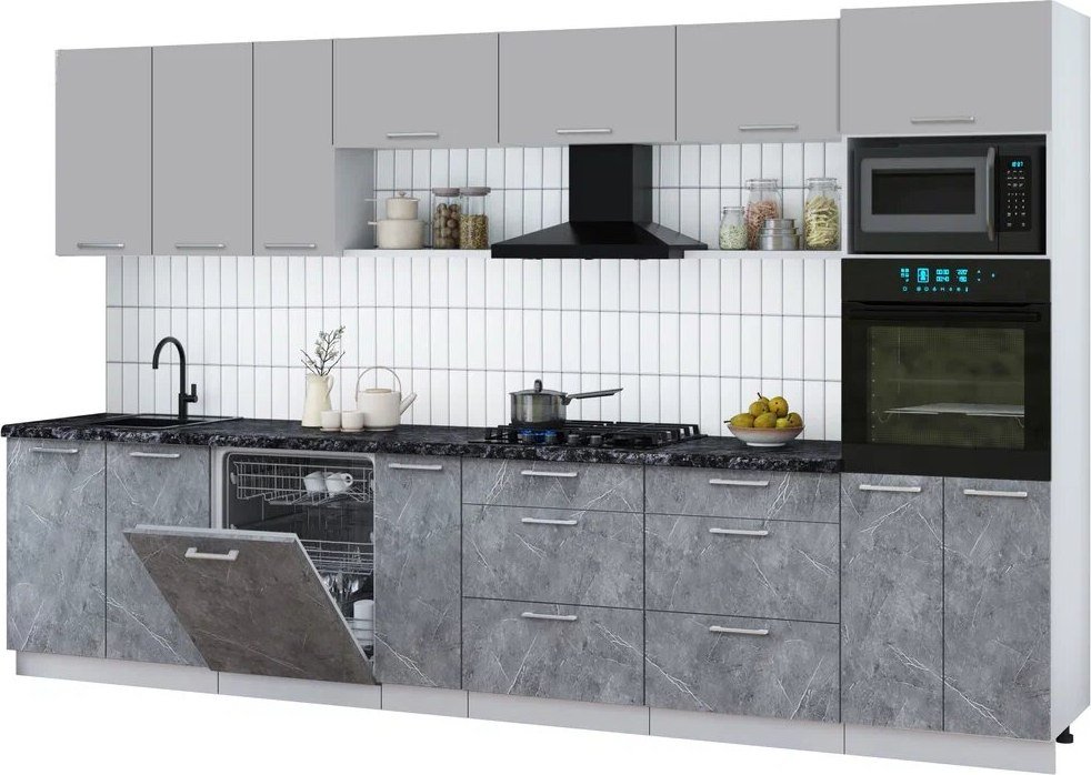 

Готовая кухня Интерлиния Мила Gloss 3.5-ПМ1-2 (керамика/грей/кастилло темный)