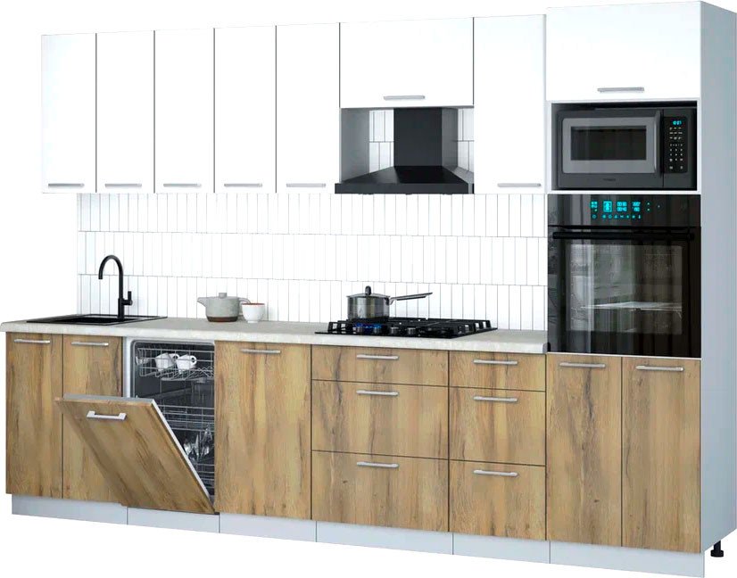 

Готовая кухня Интерлиния Мила Gloss 3.1-ПМ3 (дуб вотан/белый/опал светлый)