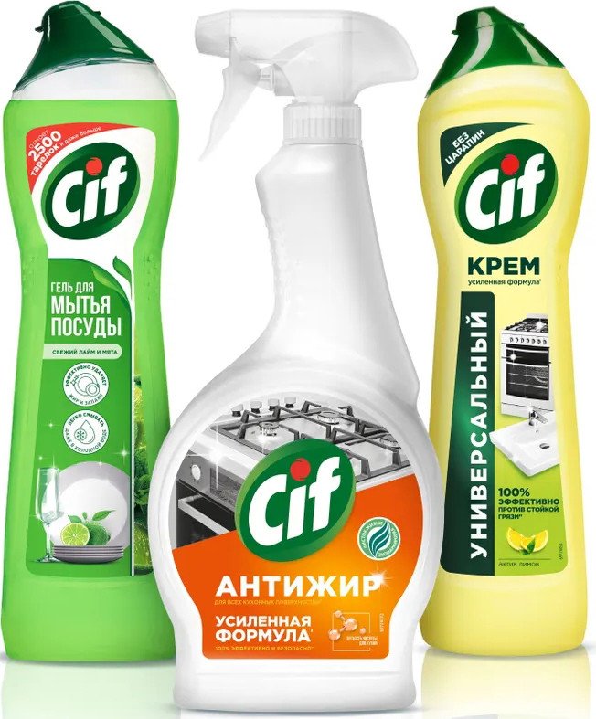 

Набор чистящих средств Cif для кухни (Cif Крем 0.5 л + Cif Спрей 0.5 л + Cif Гель 0.5 л)