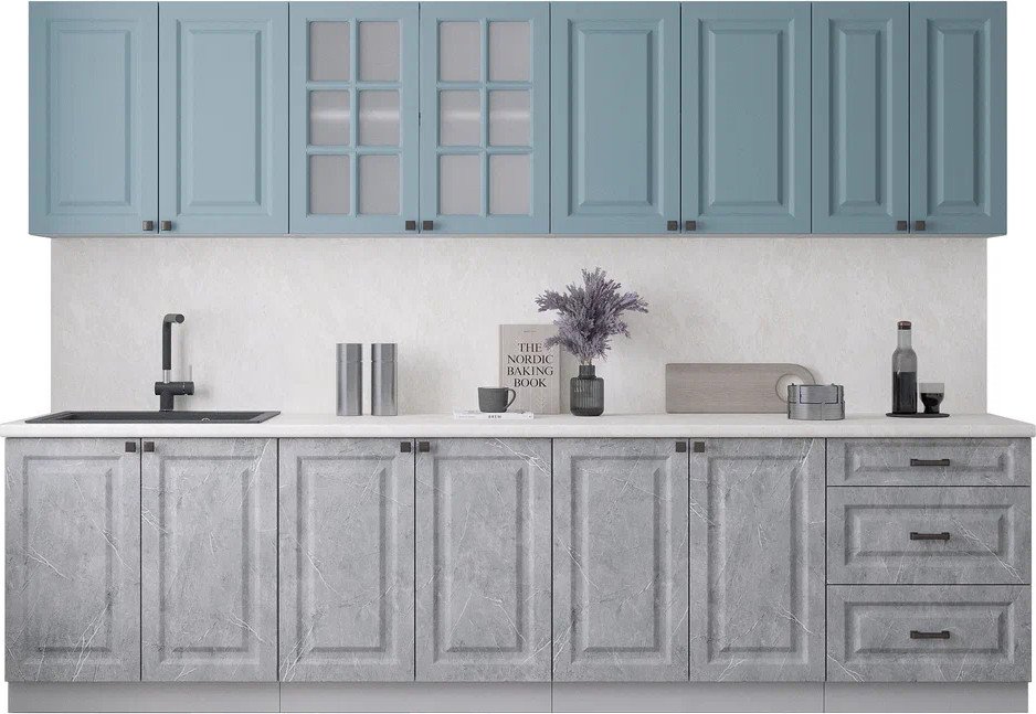 

Готовая кухня Интерлиния Мила Деко 3.0А (керамика/океан/опал светлый)