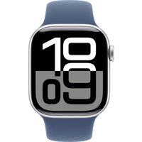 Умные часы Apple Watch Series 10 42 мм (алюминиевый корпус, серебристый/синий, спортивный силиконовый ремешок S/M)