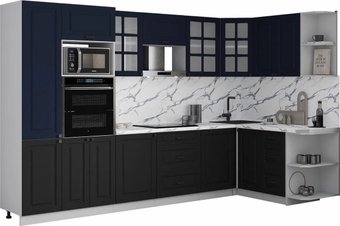 Готовая кухня Интерлиния Мила Деко 1.88x3.2 PR (черный/индиго/белый гранит)