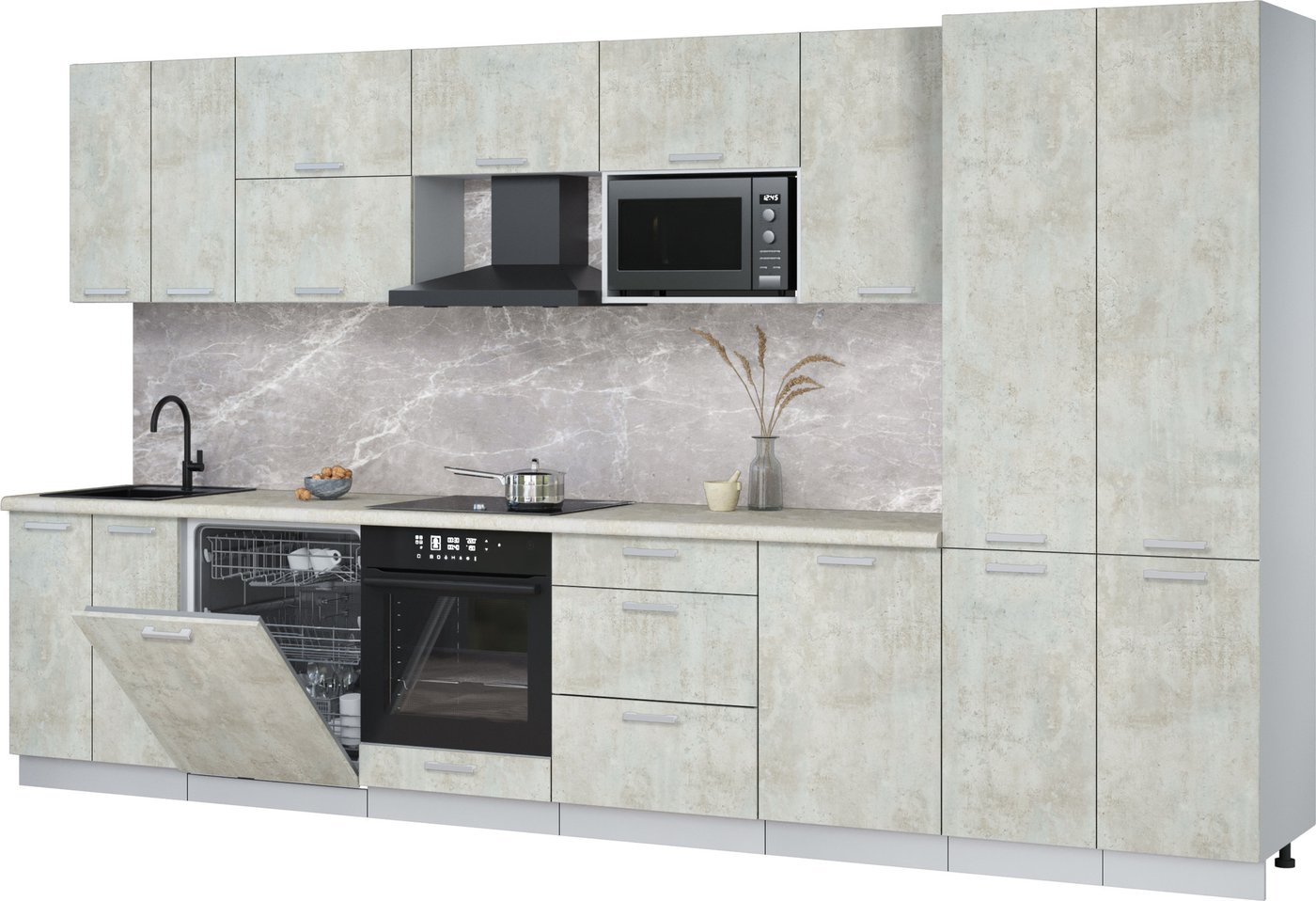 

Готовая кухня Интерлиния Мила Лайт 3.7-ПМ2 (бетон лайт/бетон лайт/опал светлый)