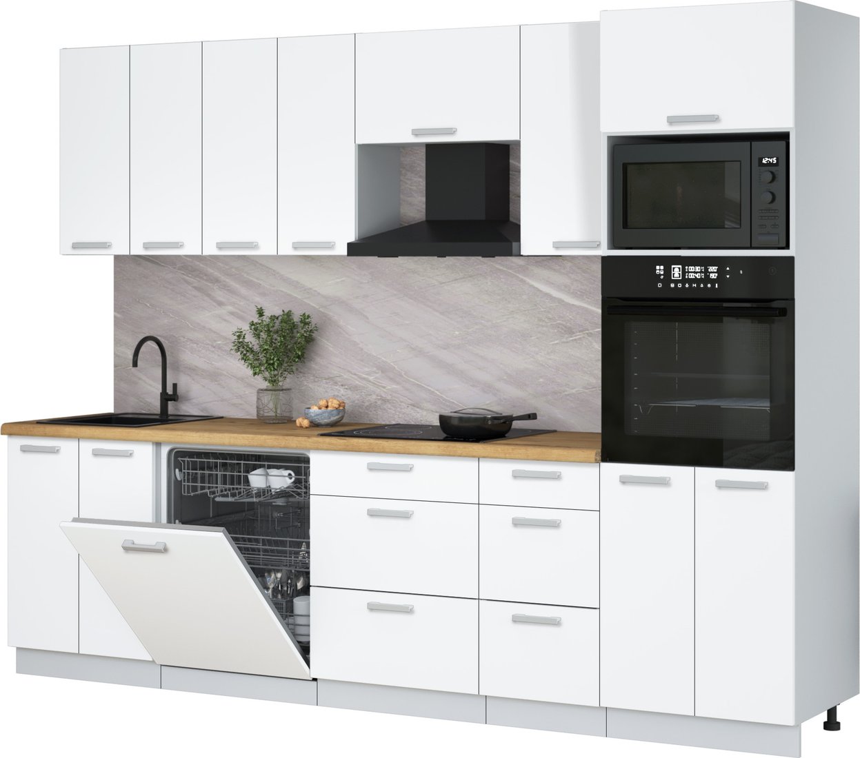 

Готовая кухня Интерлиния Мила Лайт 2.8-ПМ1 (белый платинум/белый платинум/дуб бунратти)