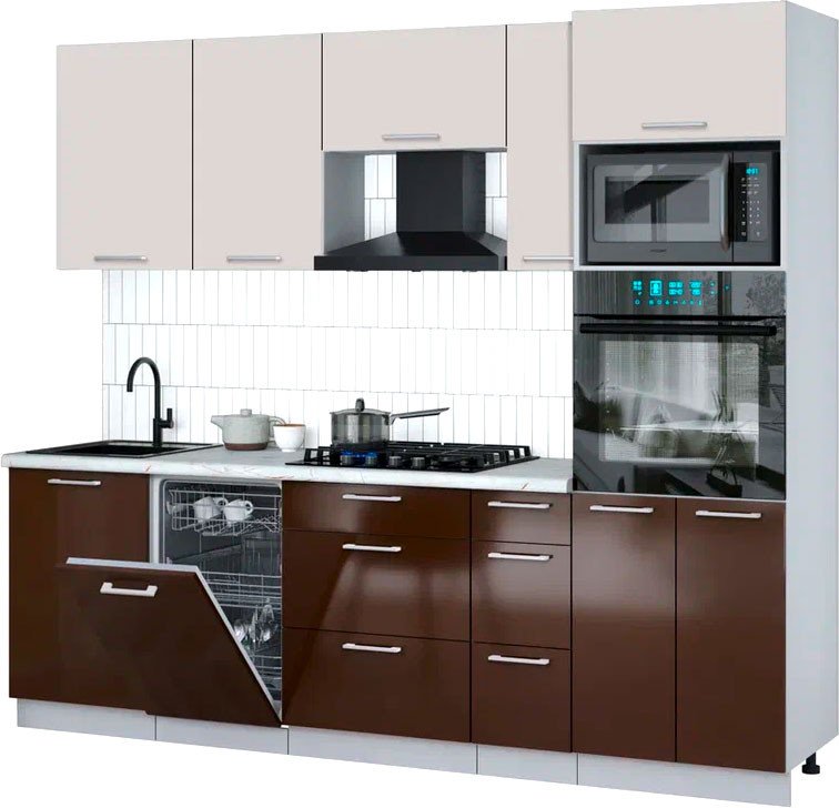 

Готовая кухня Интерлиния Мила Gloss 2.45-ПМ3 (шоколад глянец/кашемир/серый каспий)