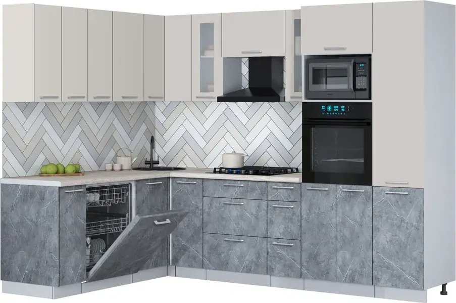 

Готовая кухня Интерлиния Мила Gloss 1.896х2.78 (керамика/кашемир/травертин серый)