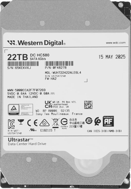 

Жесткий диск WD Ultrastar DC HC580 22TB WUH722422ALE6L4