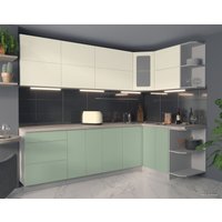 Готовая кухня Интерлиния Мила Матте 1.5x2.9 А правая (слоновая кость/мята/травертин сер.)