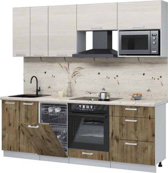 

Готовая кухня Интерлиния Мила Лайт 2.25-ПМ4 (вудлайн кремовый/дуб веллингтон/бискайская сосна)