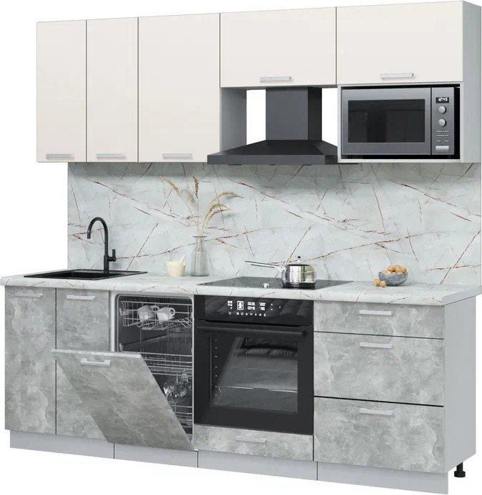 

Готовая кухня Интерлиния Мила Лайт 2.25-ПМ4 (персидский жемчуг/бетон/серый каспий)