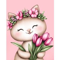 Алмазная мозаика  Феникс+ Кошечка с тюльпанами 70792