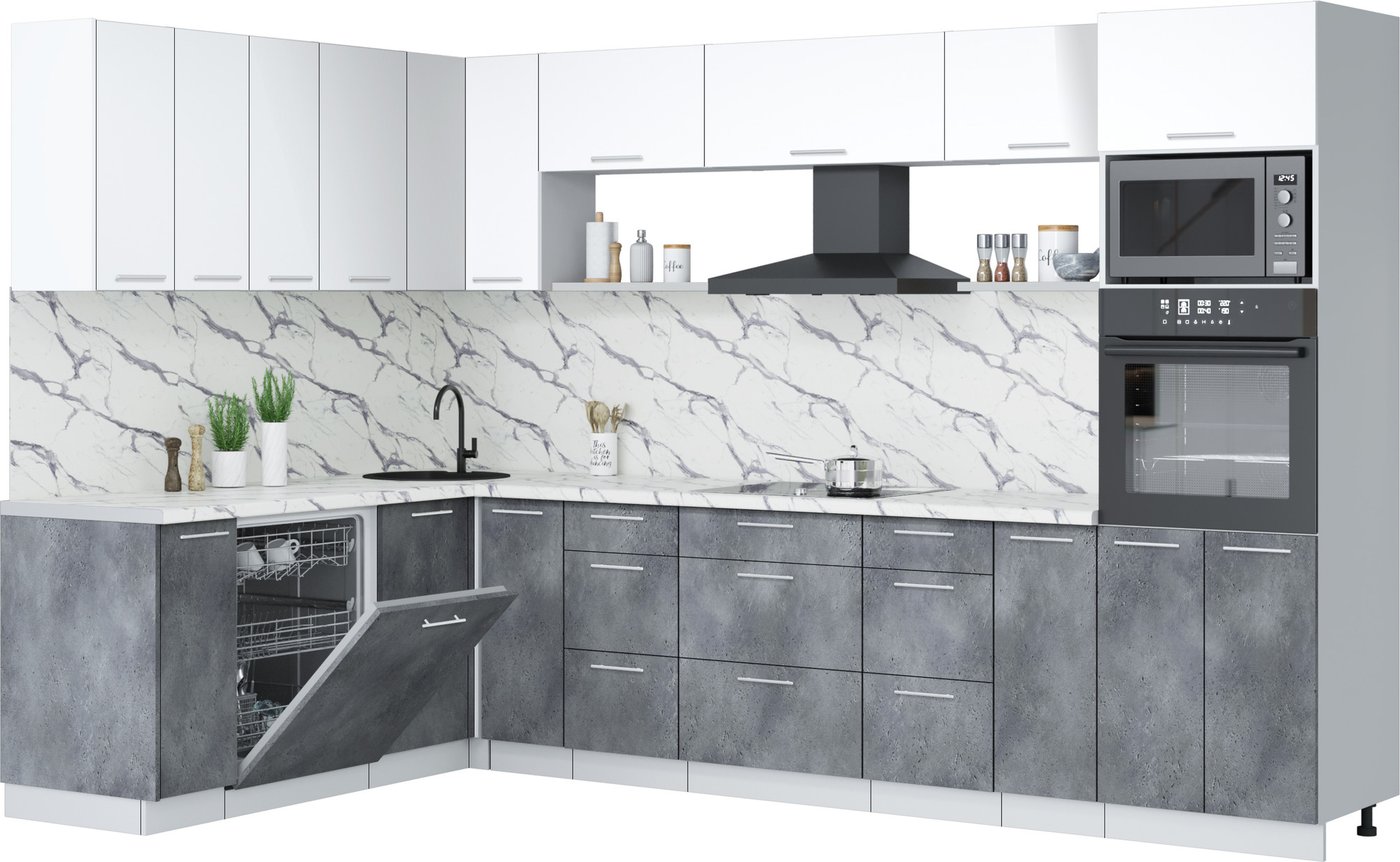 

Готовая кухня Интерлиния Мила Лайт 1.896х3.18 (белый платинум/бетон портленд/белый гранит)