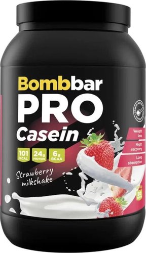 Казеин Bombbar Pro Casein (900 г, клубничный милкшейк)