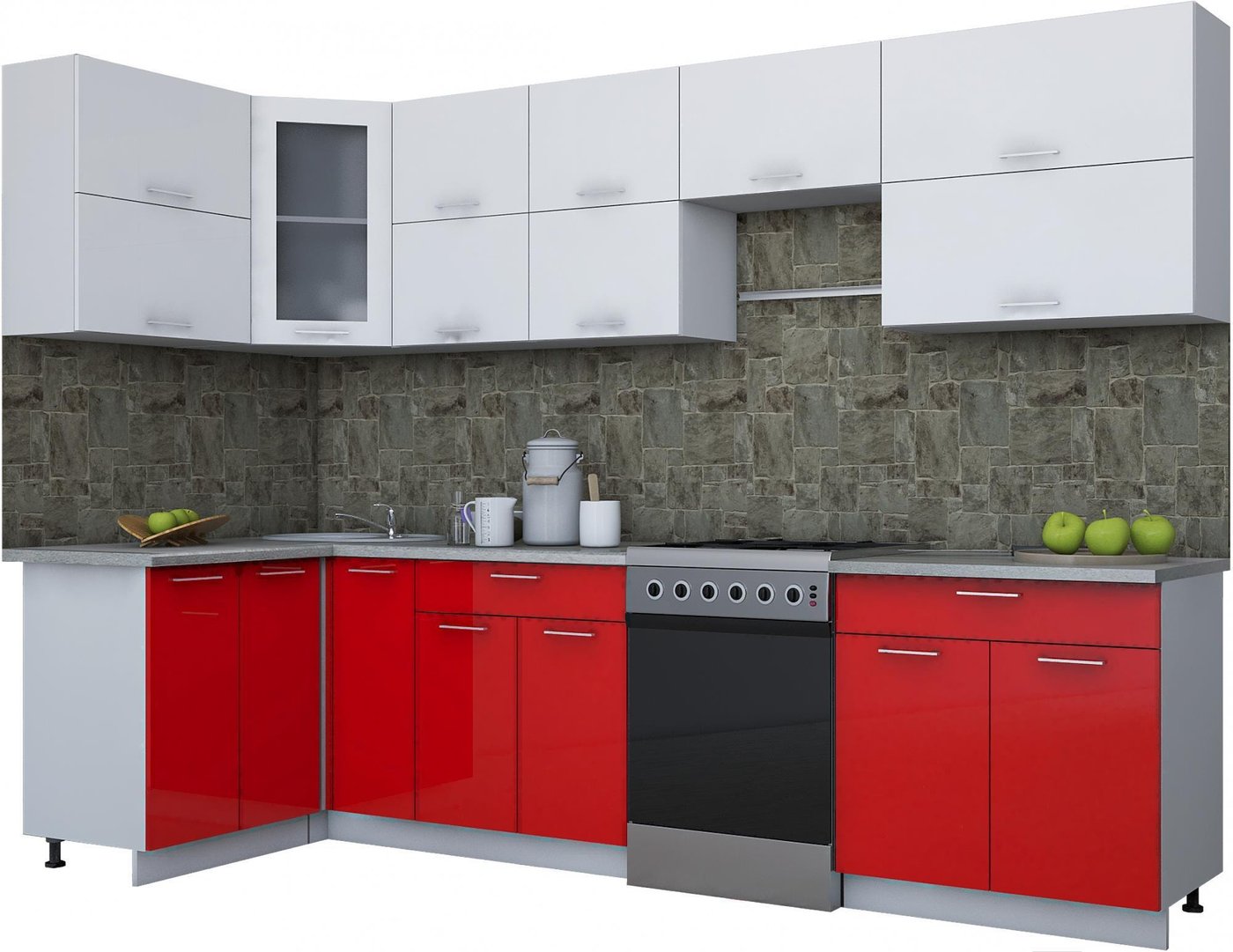 

Готовая кухня Интерлиния Мила Gloss 60-12x30 (белый/красный глянец)