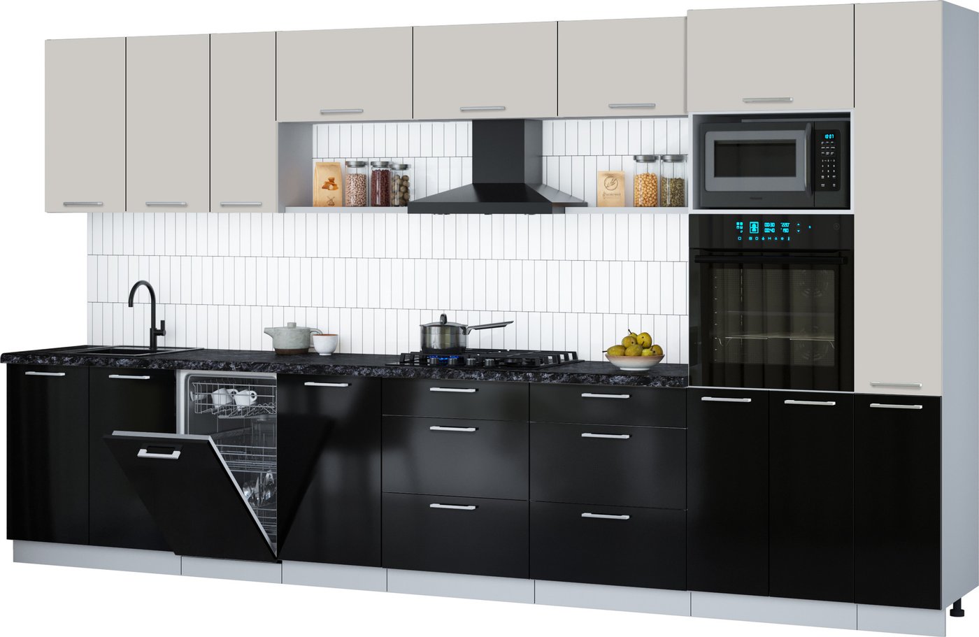 

Готовая кухня Интерлиния Мила Gloss 3.8-ПМ3 (черный глянец/кашемир/кастилло темный)