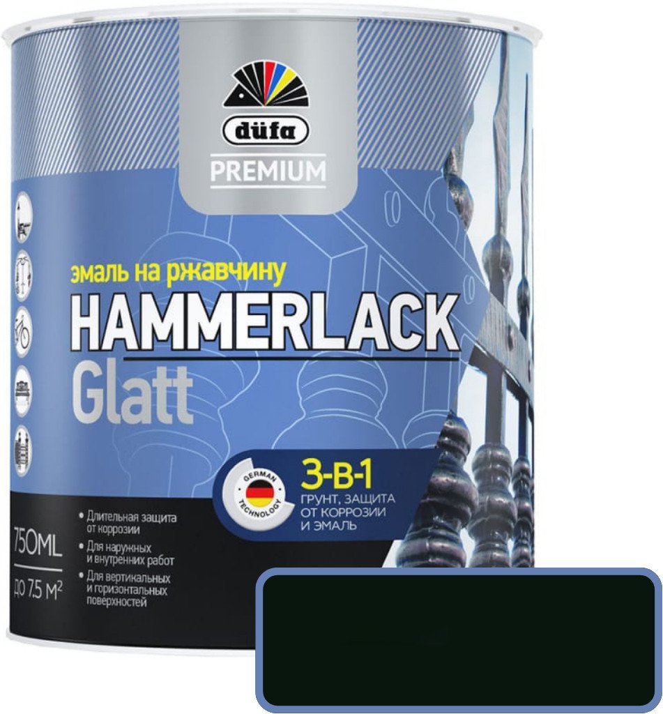 

Эмаль Dufa Hammerlack на ржавчину гладкая RAL9005 (750 мл, черный)