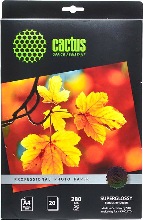 

Фотобумага CACTUS суперглянцевая A4 280 г/кв.м. 20 листов [CS-HGA428020]
