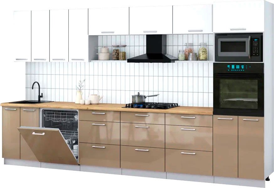 

Готовая кухня Интерлиния Мила Gloss 3.6-ПМ1-2 (капучино глянец/белый/дуб бунратти)