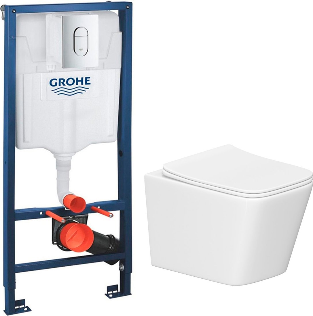 

Унитаз подвесной Lauter Square 214903 + GROHE Rapid SL 39504000 (округлая, хром)