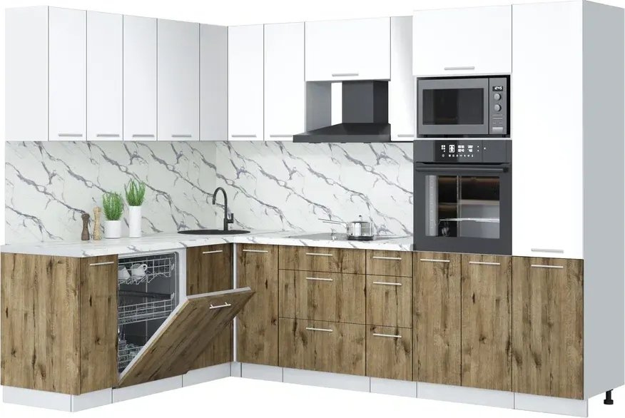 

Готовая кухня Интерлиния Мила Лайт 1.896х2.78 (белый платинум/дуб веллингтон/белый гранит)