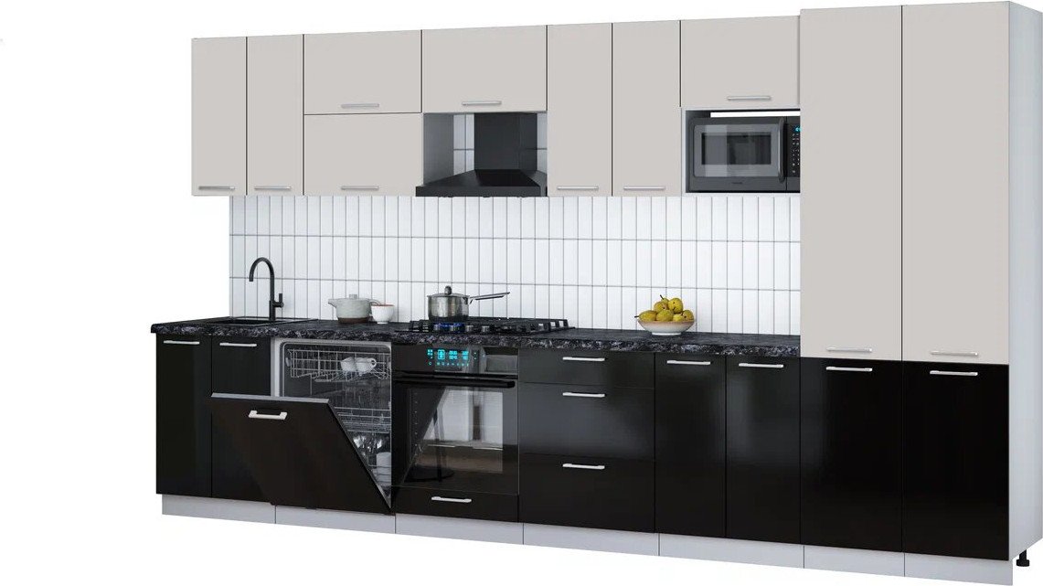 

Готовая кухня Интерлиния Мила Gloss 3.8-ПМ2 (черный глянец/кашемир/кастилло темный)