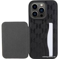 Чехол для телефона CG Mobile Lagerfeld Cardslot Stand PU Saffiano Monogram Plate logo Hard для iPhone 15 Pro Max KLHCP15XSAKLPSCK