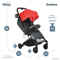 Коляска прогулочная «книга» Pituso Camino (черный/красный)