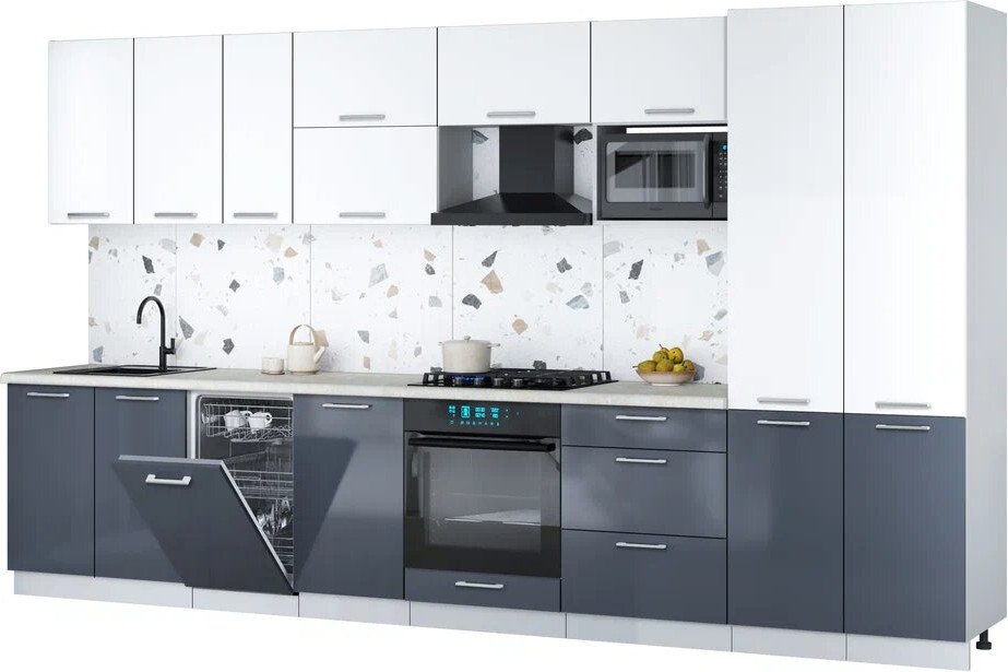 

Готовая кухня Интерлиния Мила Gloss 3.7-ПМ4 (асфальт глянец/белый/опал светлый)