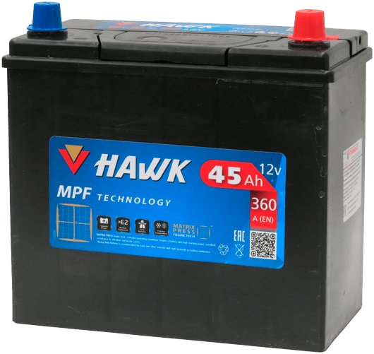 

Автомобильный аккумулятор Hawk Asia 45 JR+ (45 А·ч)
