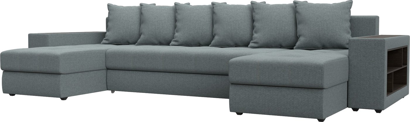 

П-образный диван Лига диванов Дубай полки справа 122544 (рогожка амур серый)