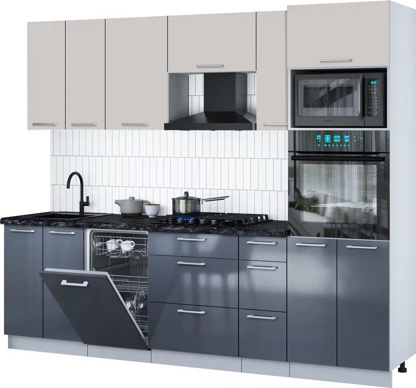 

Готовая кухня Интерлиния Мила Gloss 2.55-ПМ3 (асфальт глянец/кашемир/кастилло темный)