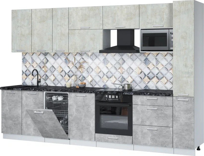 

Готовая кухня Интерлиния Мила Лайт 3.2-ПМ4 (бетон лайт/бетон/кастилло темный)