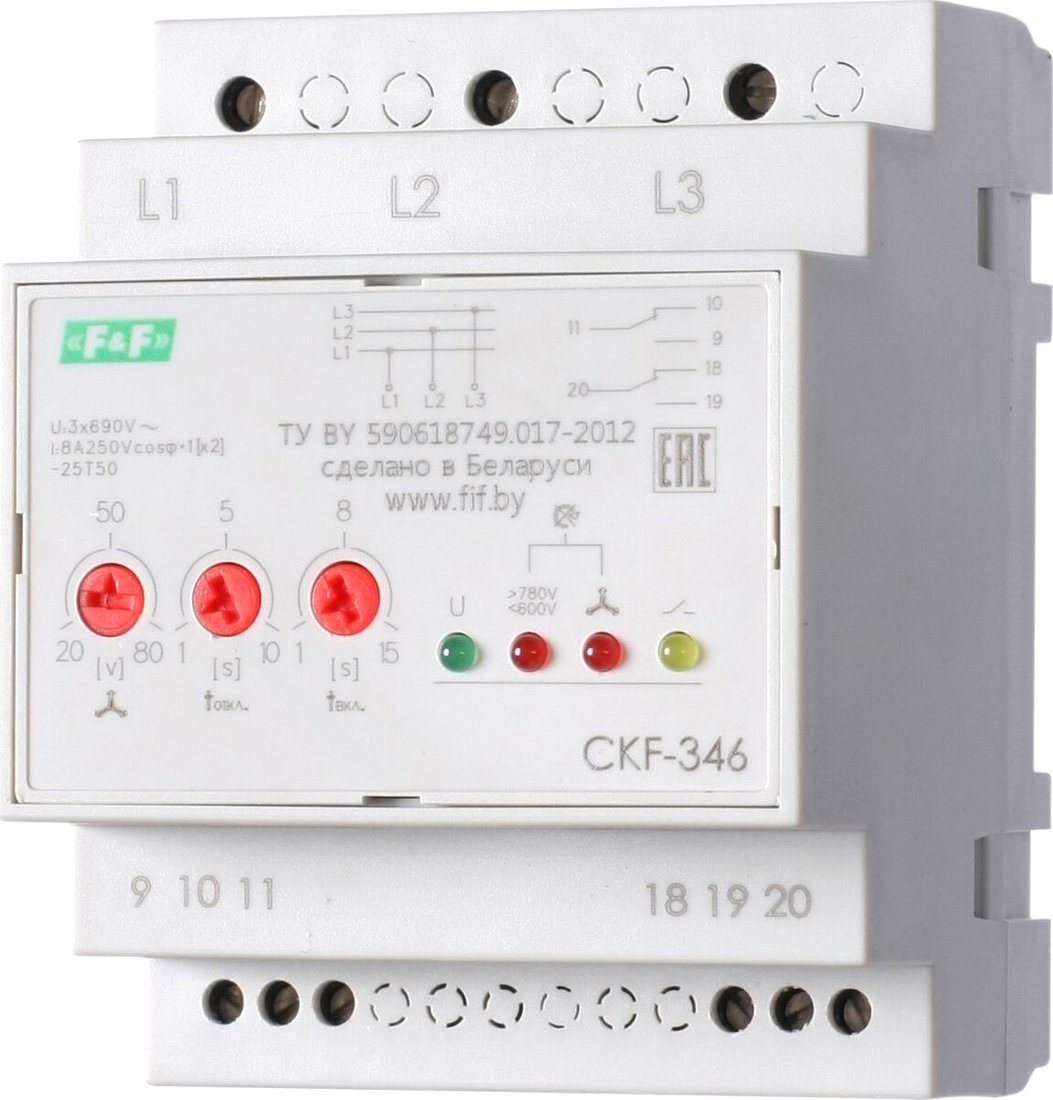 

Реле контроля фаз Евроавтоматика F&F CKF-346 EA04.004.002