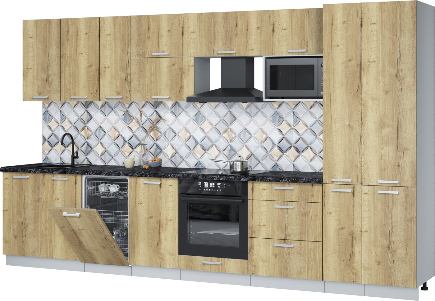 

Готовая кухня Интерлиния Мила Лайт 3.6-ПМ4 (дуб золотой/дуб золотой/кастилло темный)