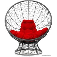 Кресло M-Group Кокос на подставке 11590306 (серый ротанг/красная подушка)