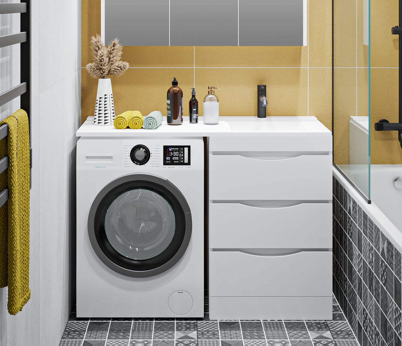 

Runo Тумба под умывальник Орион 60 3 ящика (напольная, белый)